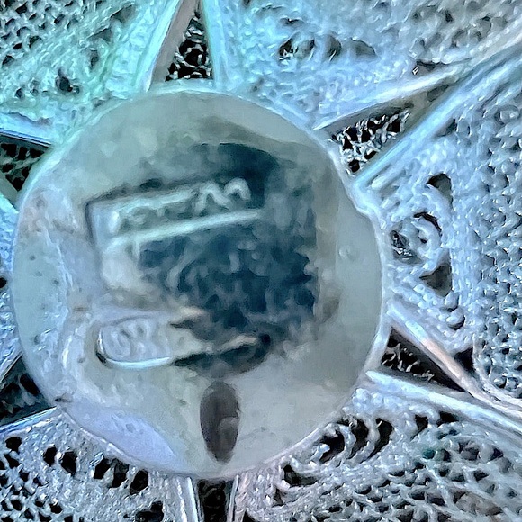 Vintage Designer Filigree 3-D Flower Pendant Solid 925 Sterling Silver w/ stones - Picture 10 of 13